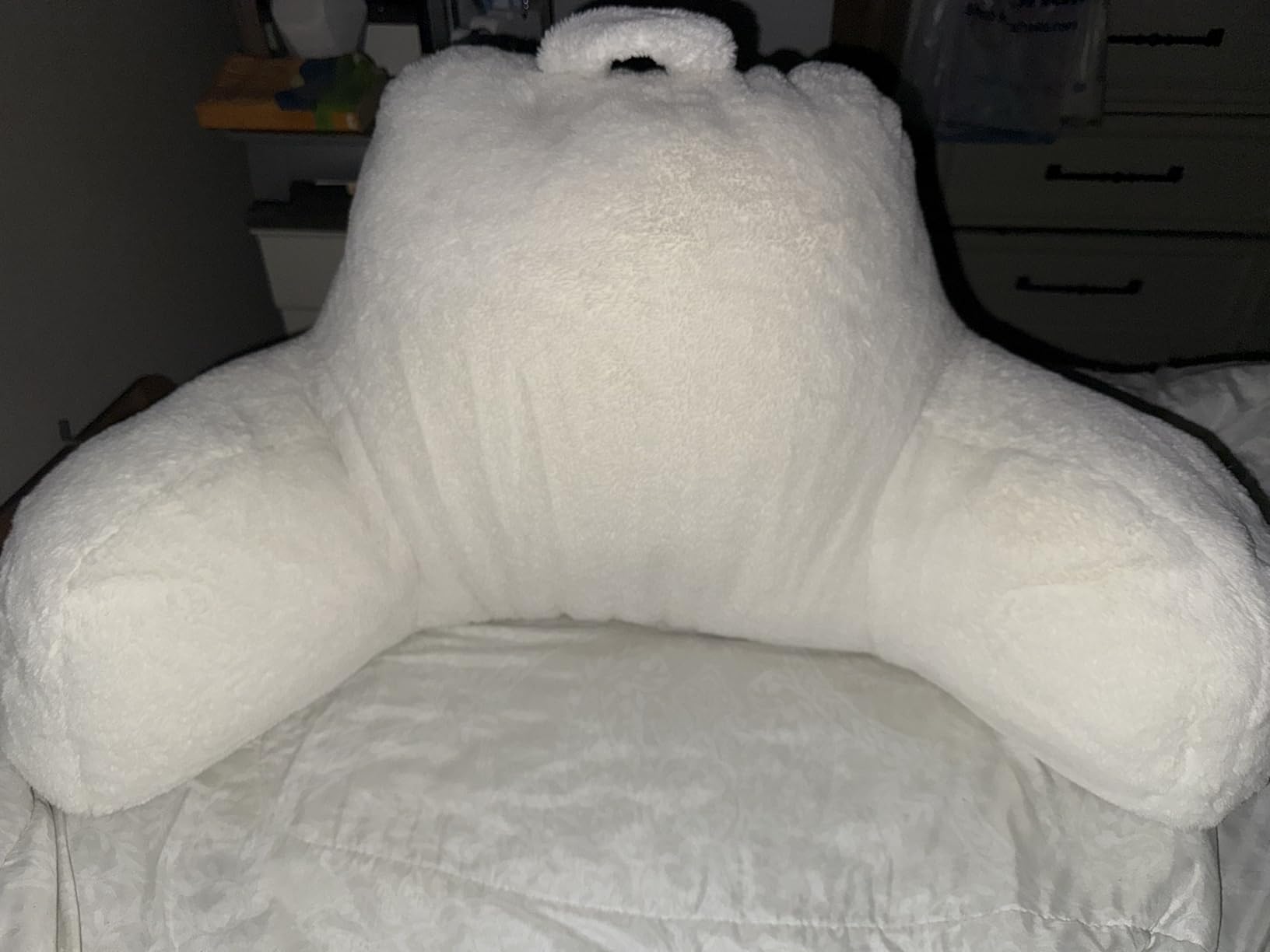 A Nice Night Faux Fur Reading Pillow Bed Wedge Large Adult Children Backrest with Arms Back Support for Sitting Up in Bed/Couch for Bedrest,Ivory customer photo 1