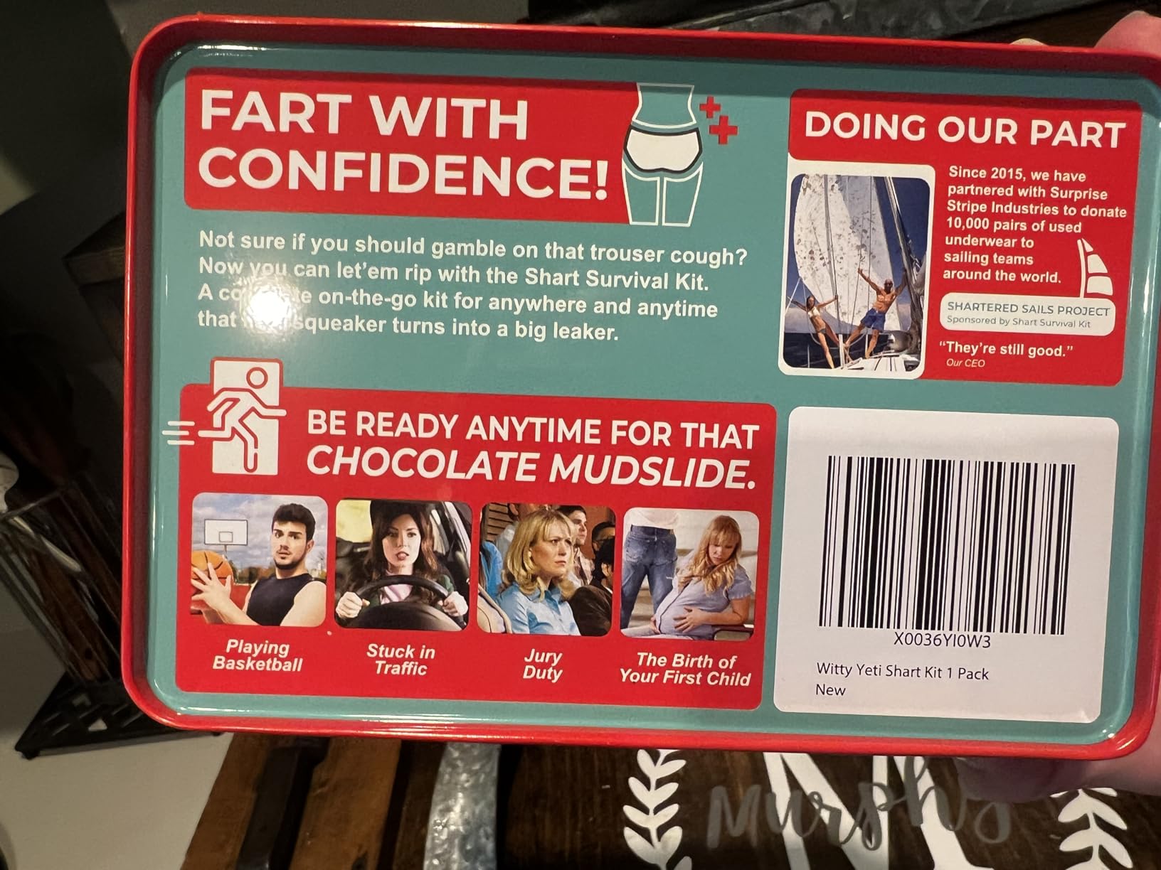 Funny Shart Survival Kit by Witty Yeti. Ultimate Poop Prank Gag Gift Set Contains Wet Wipes, Disposable Underwear, Tissues and Hilarious Badge. Novelty Fart Potty Pack Great for Friends or Family customer photo 2
