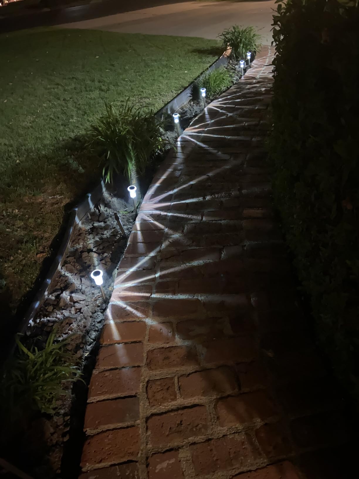 DenicMic Solar Lights Outdoor 10 Pack Waterproof 6000K Cold White LED Stainless Steel Stake Outside Lights for Yard Pathway Garden Driveway Walkway Landscape Path Lighting customer photo 1