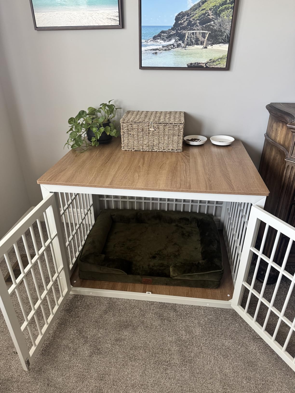38 Inch Heavy Duty Dog Crate Furniture for Large and Medium Dogs, Decorative Pet House End Table, Wooden Cage Kennel Furniture Indoor, Rustic Brown customer photo 1