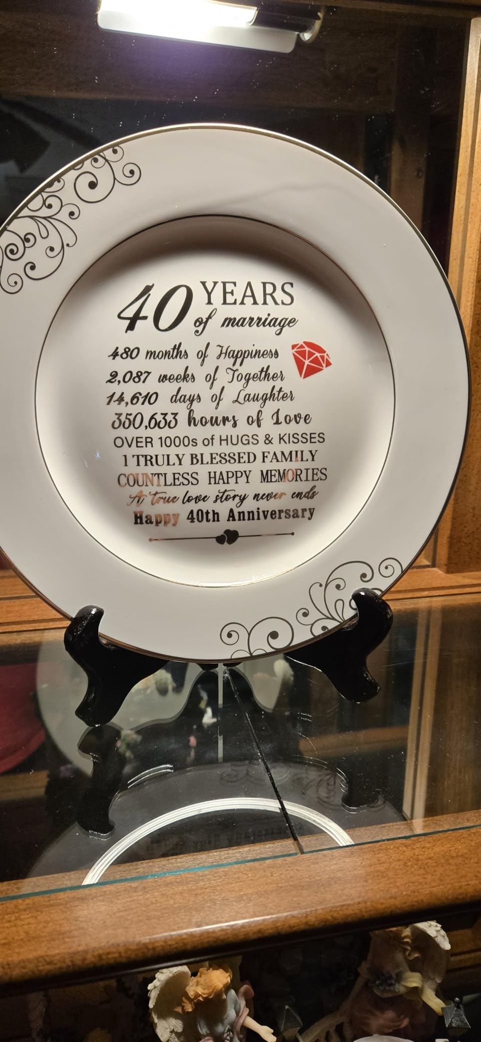 Urllinz 40th Anniversary Wedding Gifts for Wife - 40 Year Anniversaty Plate with 24k Gold Foil, Happy Decorations for Couple Parents Him Her Husband, Ceramic 9