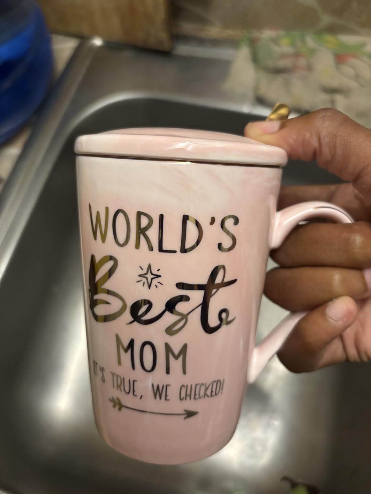 Unique Teacher Appreciation Gifts for Women - Best Teachers Mug, 14Oz Pink Marble Ceramic Gold Print Teacher Cup customer photo 2