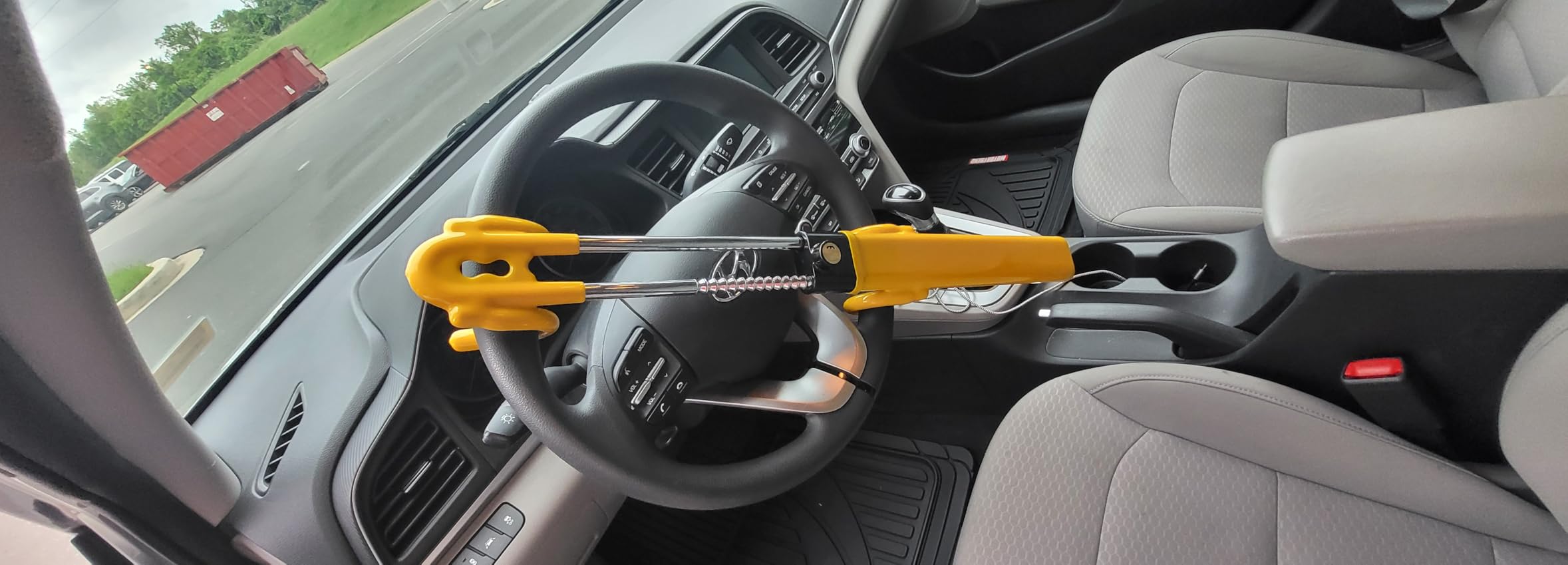 Dodomes Steering Wheel Lock Anti-Theft Heavy Duty Secure Car Device, Adjustable Length Clamp Double Hook Locks Universal Fit (Yellow) customer photo 2