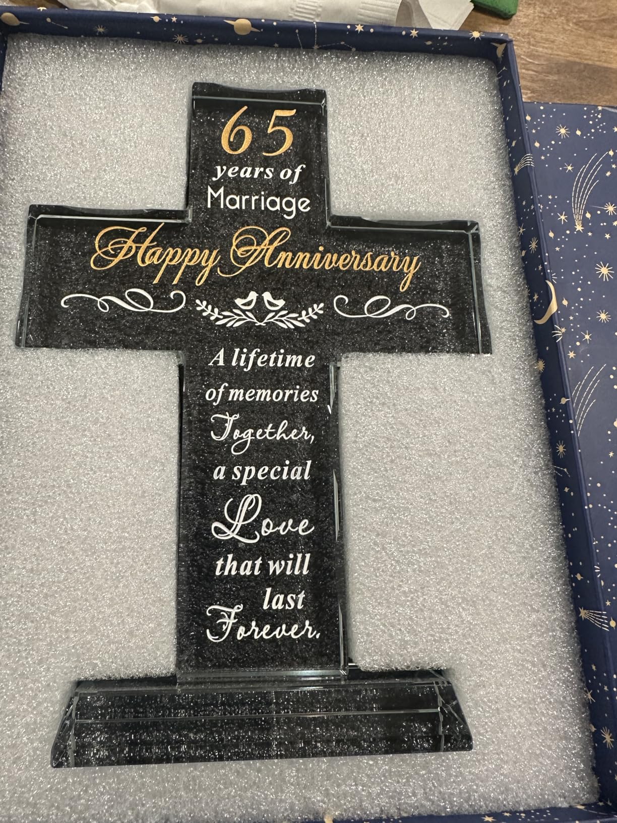 YWHL 40th Wedding Anniversary Cross Gifts for Parents, 40 Years of Marriage Glass Standing Cross Keepsake for Couple, 40 Years Aniversary Decorations for Home Party customer photo 1