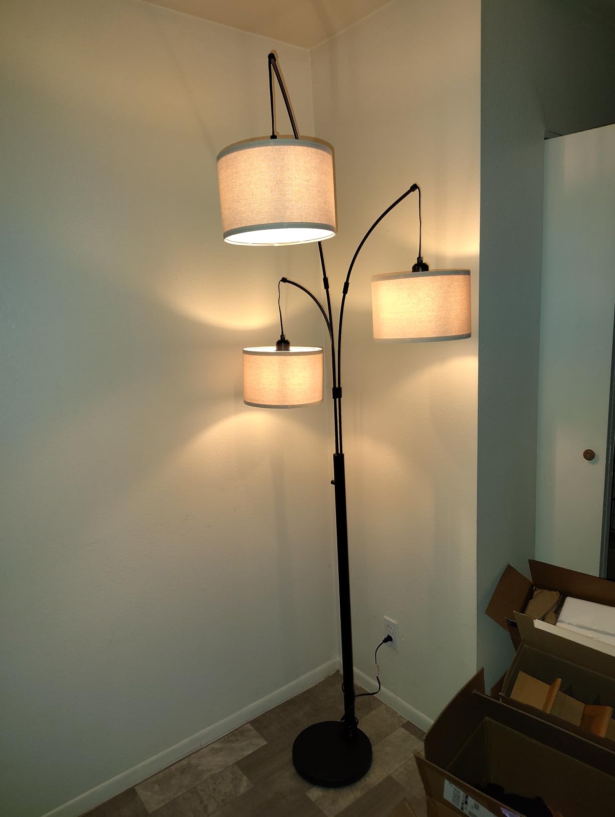 Dimmable Floor Lamp - 3 Lights Arc Floor Lamps for Living Room, 1000LM Modern Tall Standing Lamp With Beige Shades & Heavy Base, Mid Century Tree Floor Lamp for Bedroom Office, 3 LED Bulbs Included customer photo 1