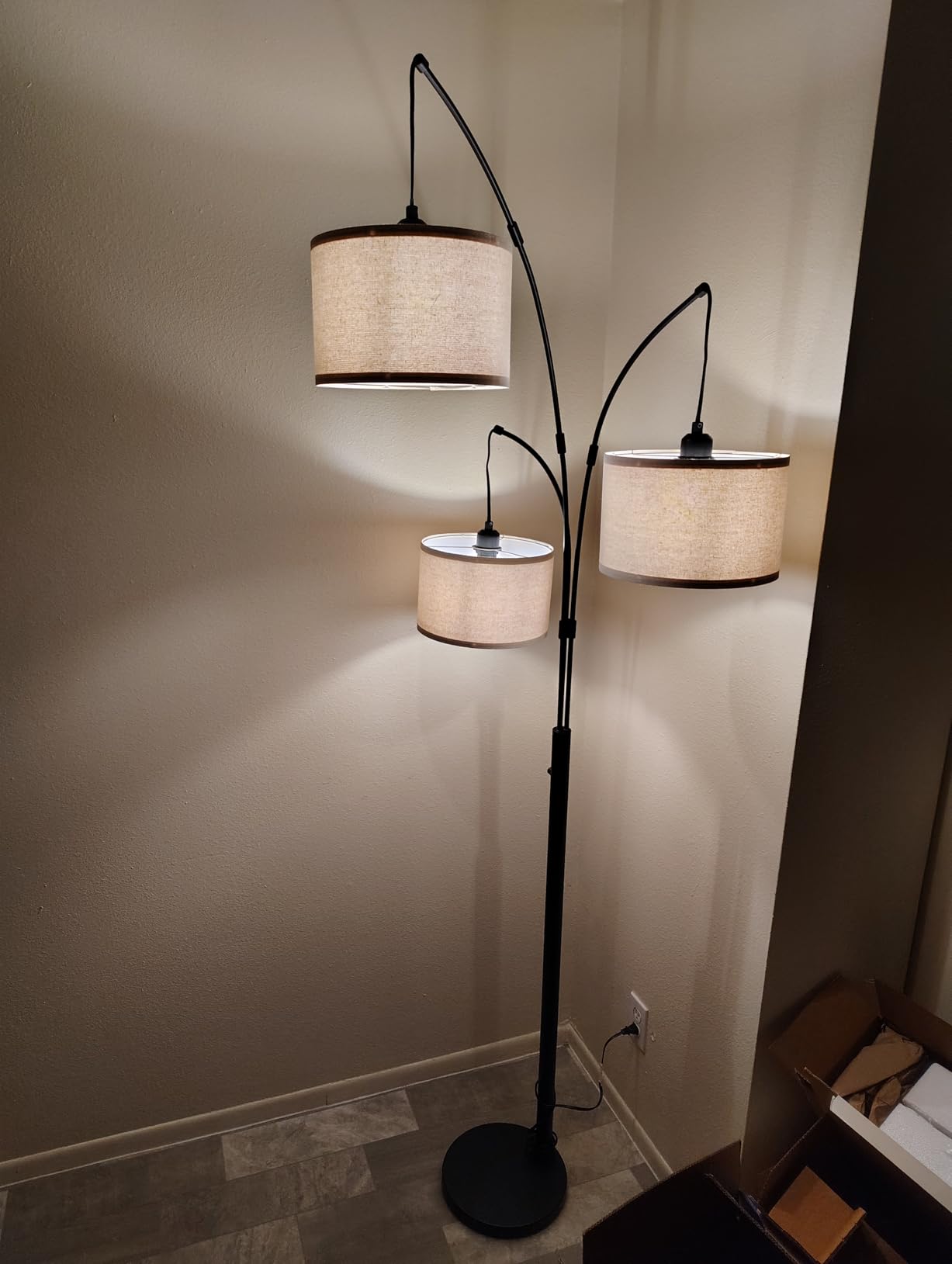 Dimmable Floor Lamp - 3 Lights Arc Floor Lamps for Living Room, 1000LM Modern Tall Standing Lamp With Beige Shades & Heavy Base, Mid Century Tree Floor Lamp for Bedroom Office, 3 LED Bulbs Included customer photo 2