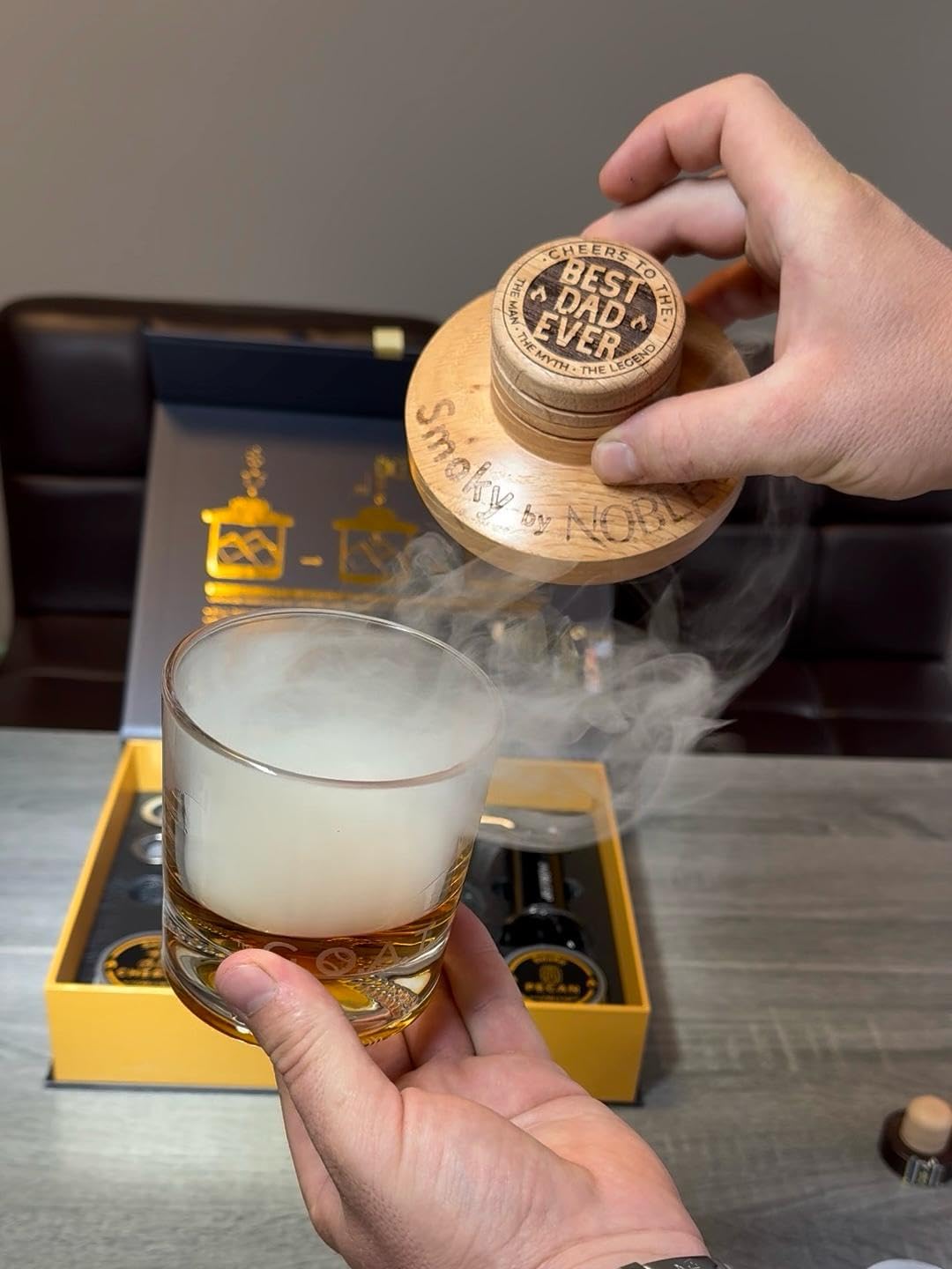 NOBLESIP Whiskey Bourbon Smoker Kit PREMIUM Smoky bar Set. Made from American Oak Natural Wood. Easily Make The Legendary Smoked Cocktails and Old fashioneds at Home. Whisky Men Gift customer photo 1