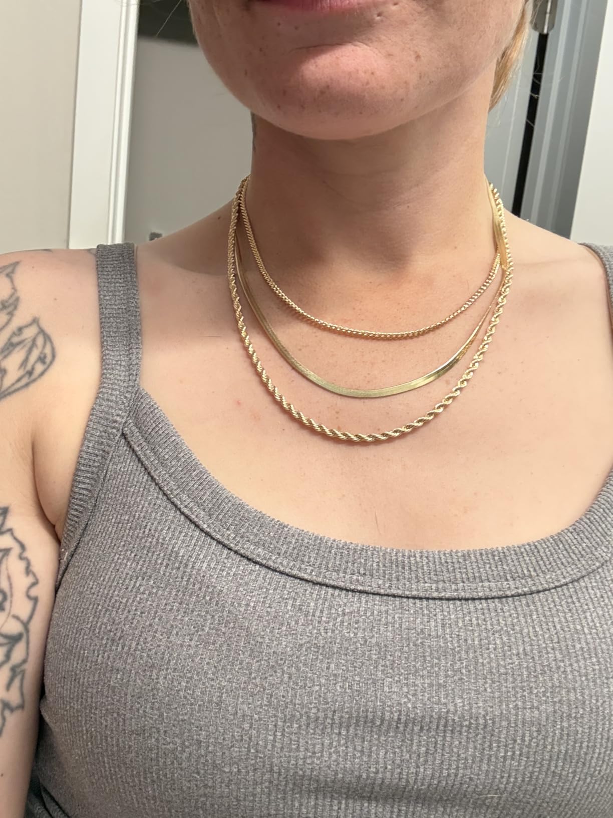 Freekiss Women's Layered Necklace Set - 3 Piece Dainty Gold Jewelry for Everyday Stacking | 14K Gold Plated Snake Chain, Rope Chain, Cuban Chain | Adjustable Length 14-18.5 Inch | Gift Ready customer photo 1