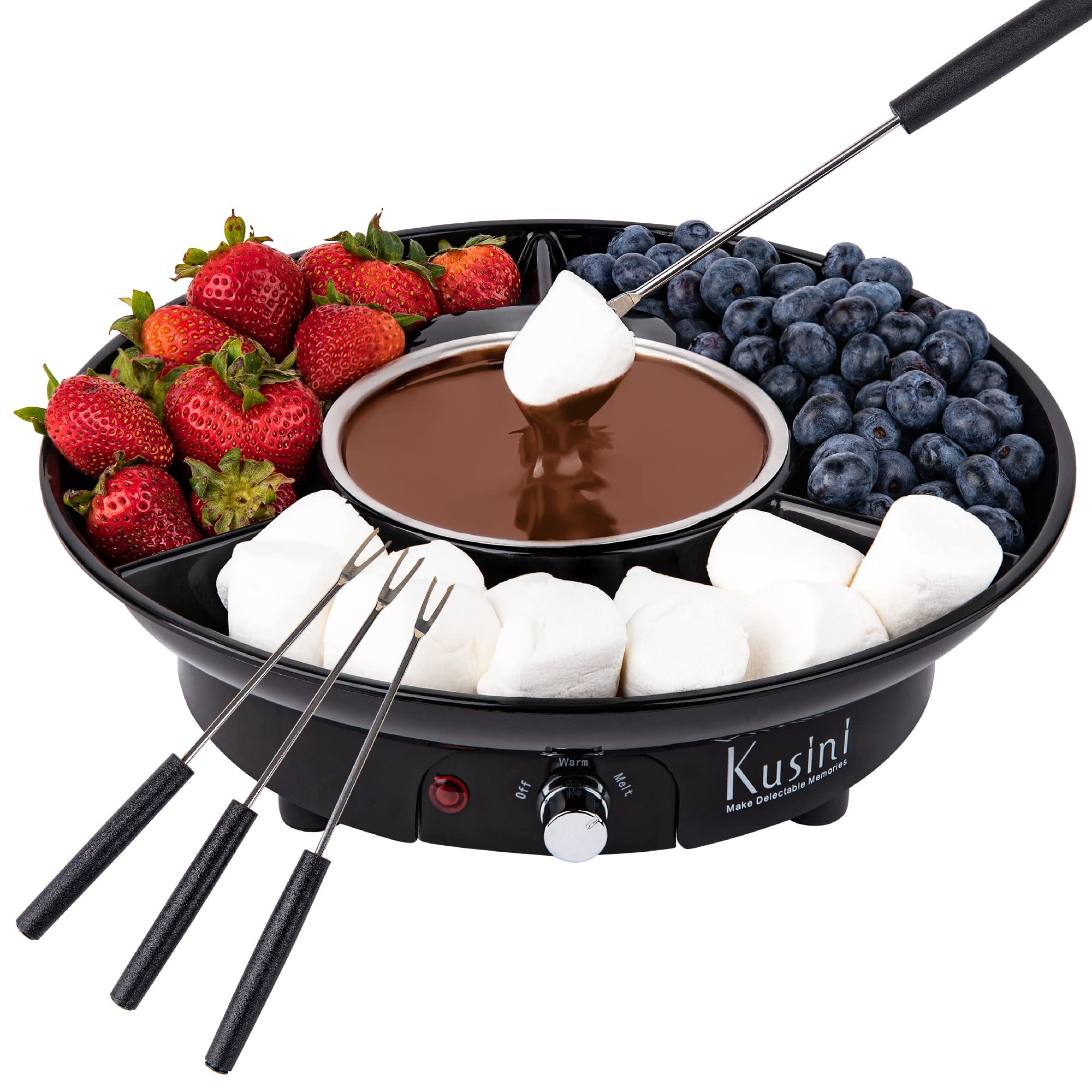 Kusini Electric Fondue Pot Set - Chocolate Fondue Kit - Temperature Control, Detachable Serving Trays, & 4 Roasting Forks - Gift Set & Date Night Idea. Serve at Movie Night or Game Night. customer photo 1
