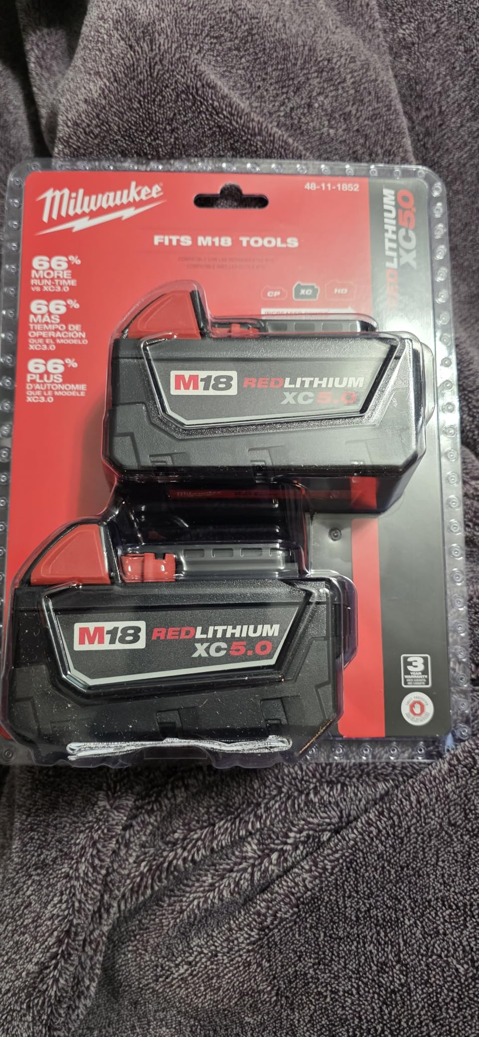 Milwaukee 48-11-1850R M18 18V 5Ah XC Extended Capacity Resistant Battery 2 Pack customer photo 1