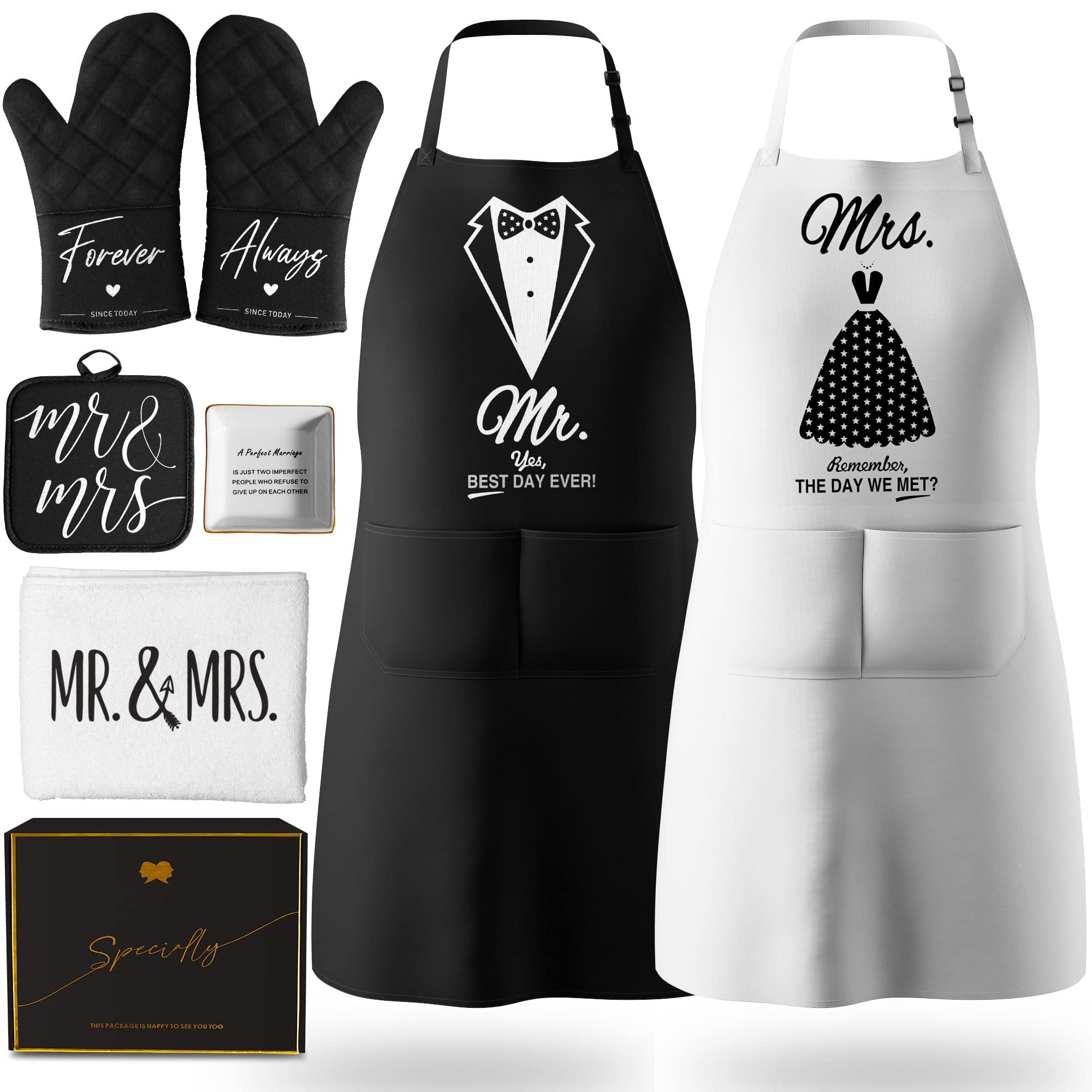 Mr & Mrs Aprons for Couple Gift - Matching Couples Kitchen Aprons for Wedding Anniversary customer photo 2