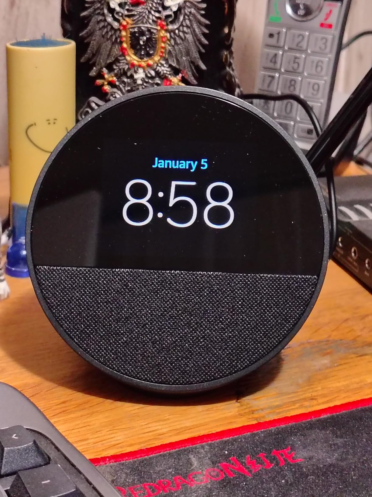 Amazon Echo Spot (newest model), Great for nightstands, offices and kitchens, Smart alarm clock, Designed for Alexa+, Ocean Blue customer photo 1