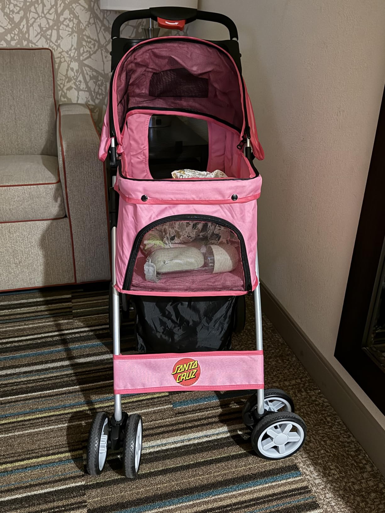 Pet Stroller, 4 Wheels Pet Strolling Cart for Medium/Small Dogs and Cats, Foldable Cat Jogger/Dog Stroller with Cup Holder, Storage Basket, Breathable Mesh, All-Season Pet Carrier, Black customer photo 2