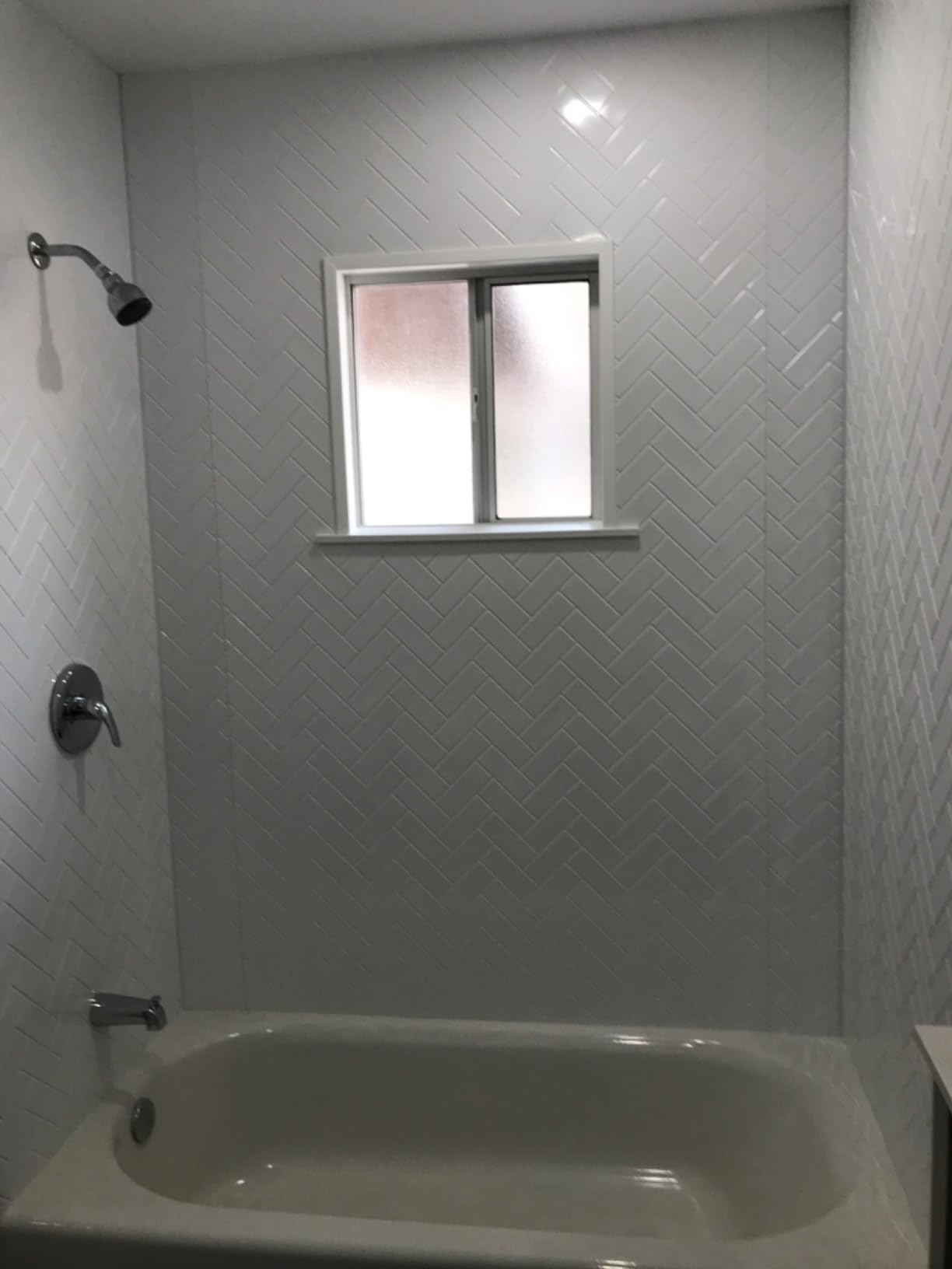 From Plain To Beautiful In Hours 133-HERR-KIT Herringbone Tile Tub and Shower Wall Panels Surround, Gloss White, 96 Square Feet customer photo 2