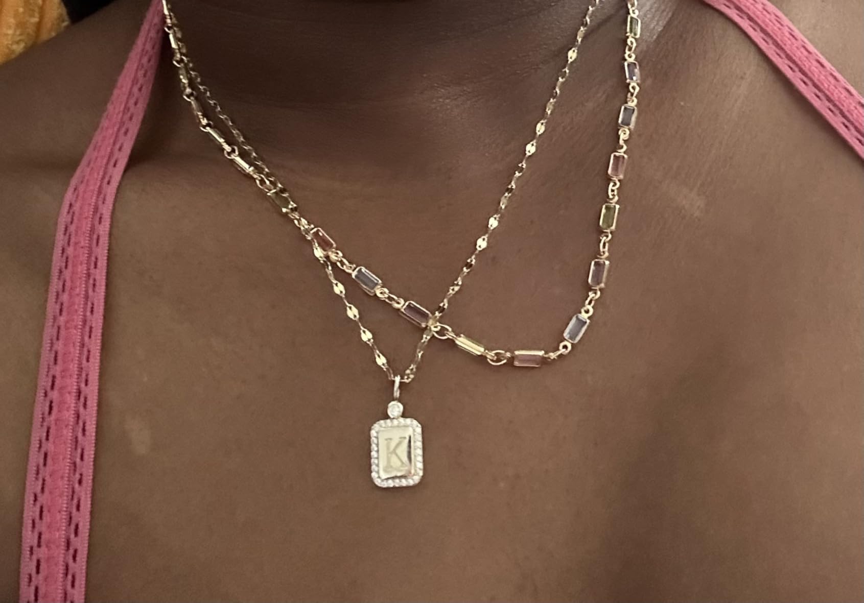 Barzel 18K Gold Plated Multi Stone Crystal Baguette Necklace for Women - Made In Brazil customer photo 2