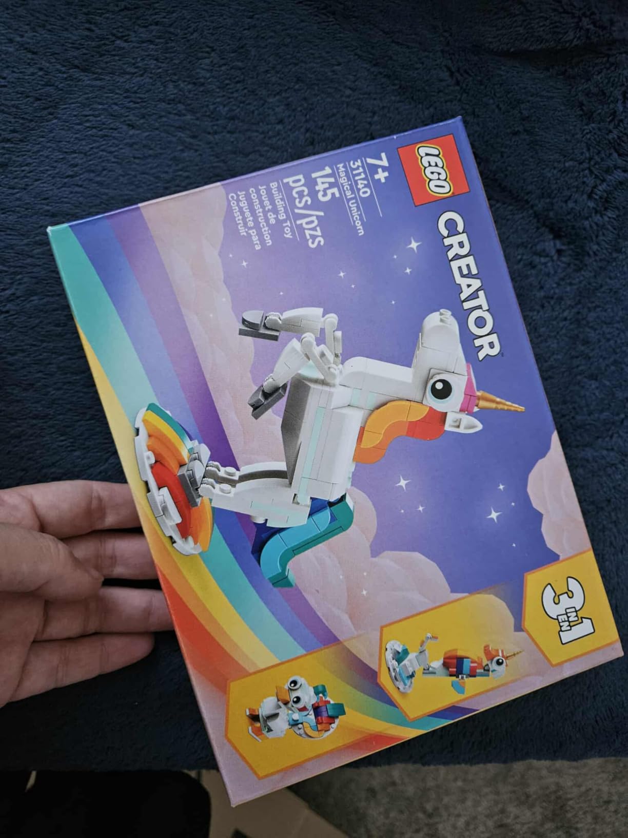 LEGO Creator 3 in 1 Magical Unicorn Toy, Transforms to Seahorse to Peacock, Rainbow Animal Figures, Unicorn Gift for Grandchildren, Girls and Boys, Buildable Toys, 31140 customer photo 2