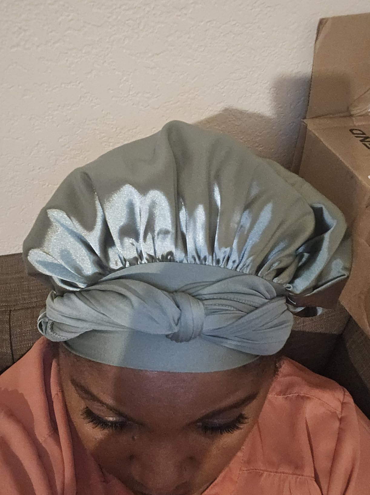 YANIBEST Adjustable Satin Bonnet for Sleeping Women Double Layer Hair Wrap Reduce Friction Prevent Frizz Natural Curly Hair customer photo 2