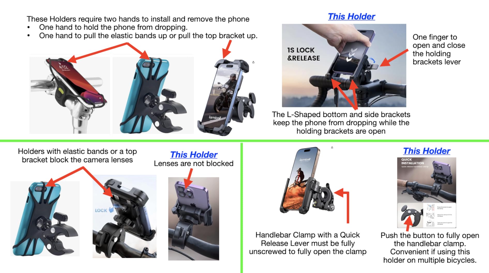 Lamicall Motorcycle Phone Mount Holder - [Camera Friendly] [1s Lock] Bike Phone Holder Handlebar Clamp, Bicycle Scooter Phone Clip, Gifts for iPhone 17, 16, 15 Pro Max, Galaxy S25 Ultra, 4.7-7 inch Phones customer photo 1