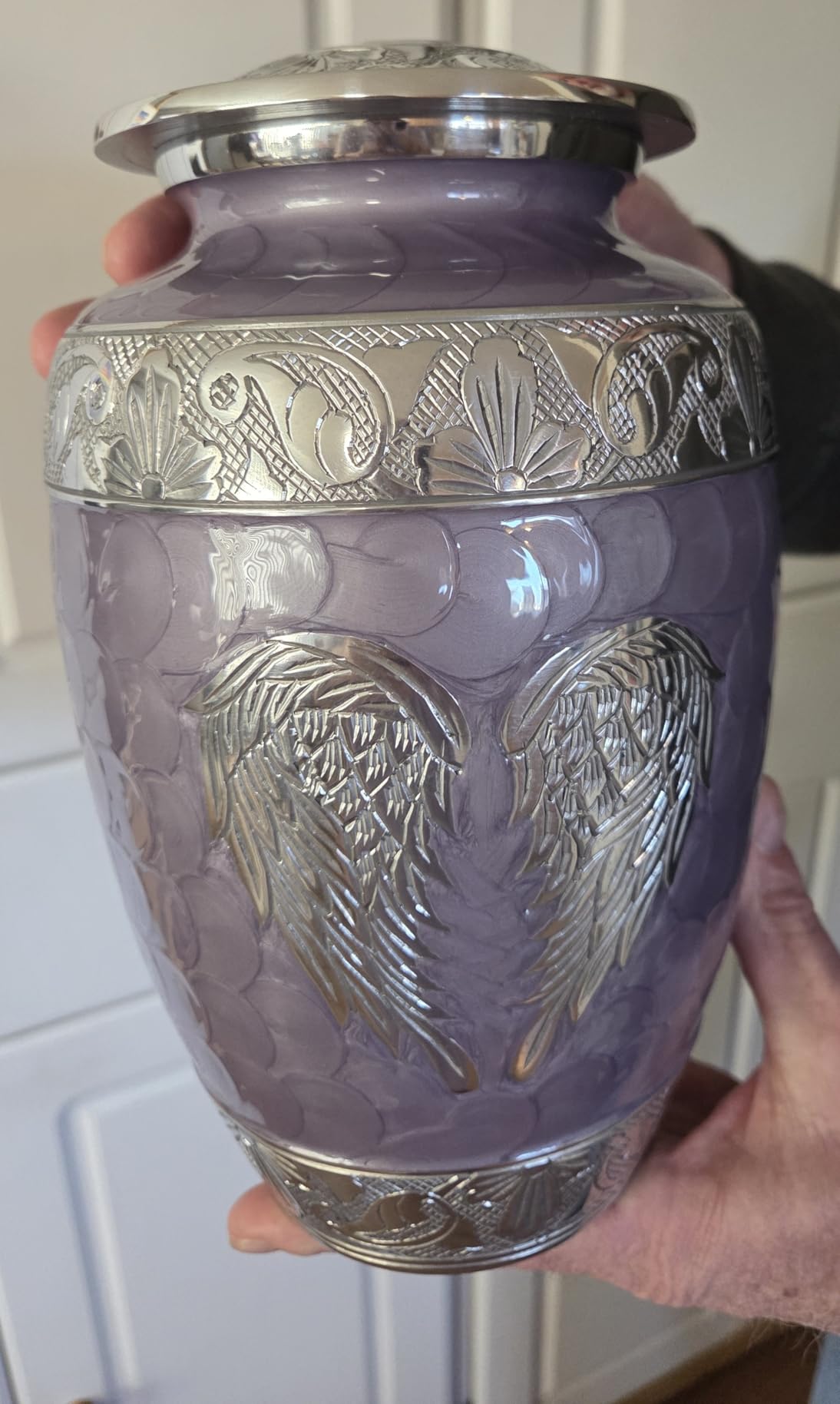 Blue Cremation Urn for Adult Human Ashes Male and Female - Large Funeral Burial Urns with Angel Wings, Decorative Memorial Ash Holder customer photo 2