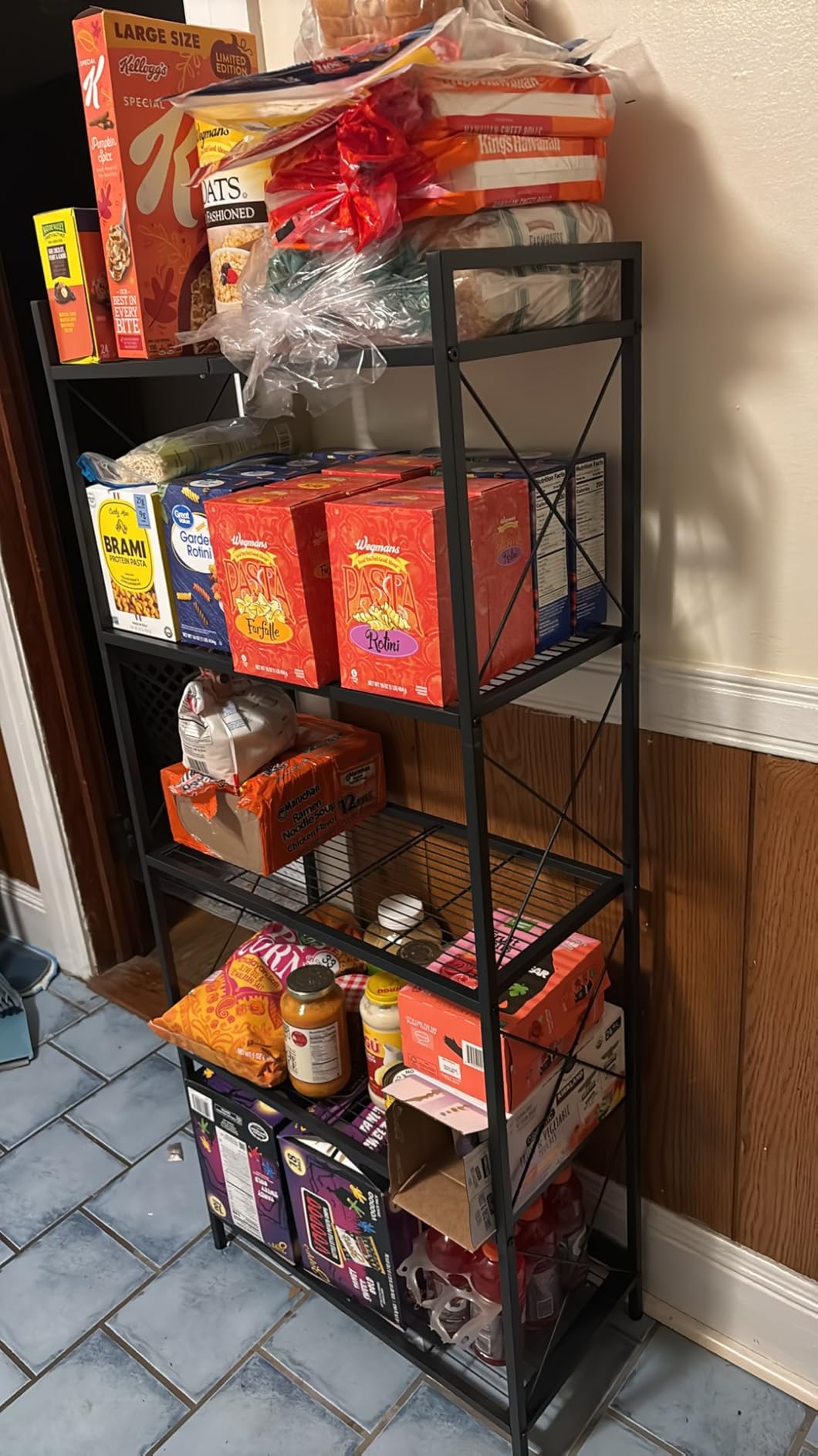 SONGMICS 5-Tier Metal Storage Rack, Shelving Unit with X Side Frames, Dense Mesh, 12.6 x 23.6 x 57.3 Inches, for Entryway, Kitchen, Living Room, Bathroom, Industrial Style, Ink Black customer photo 1