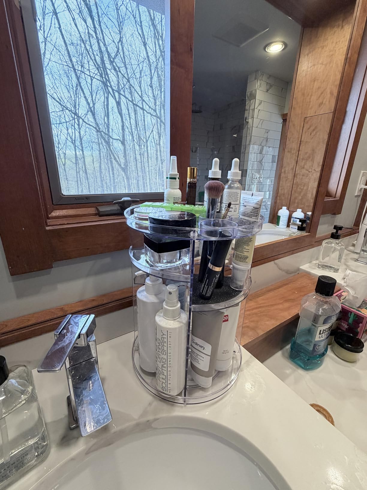 Rotating Makeup Organizer, DIY 8 Adjustable Layers Spinning Skincare Organizer, Cosmetic Display Case with Brush Holder Perfume Tray, Multi-Function Storage Carousel for Vanity Bathroom Countertop customer photo 1