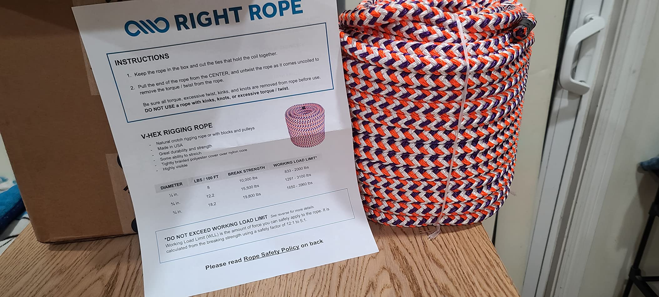 Right Rope V-HEX Rigging Rope | Arborist Bull Rope 1/2 in. x 150 ft. customer photo 2
