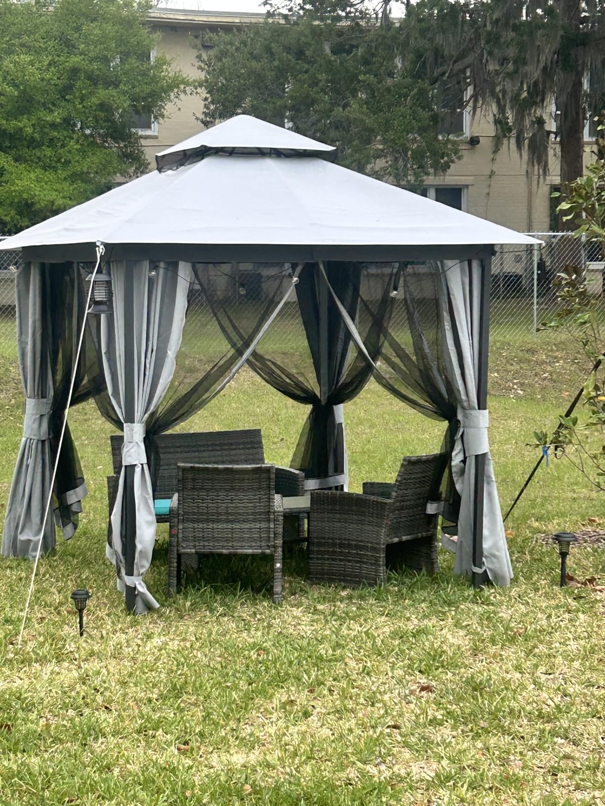 LAUSAINT HOME 10'x13' Outdoor Gazebo, Metal Frame Heavy Duty Patio Canopy Tent Shelter with Double Roofs, Mosquito Nettings and Privacy Screens for Backyard, Garden, Lawn, Classic Khaki customer photo 2