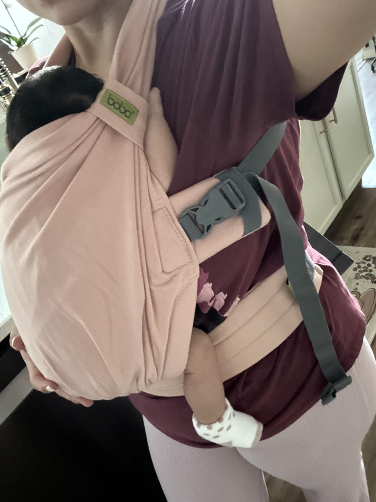 Boba Bliss Pre-Wrapped Baby Carrier with Buckle - Newborn to 7-35 lbs Light, Breathable & Easy to Adjust Hybrid Infant Sling & Toddler Carrier - Certified Hip-Healthy for 0-18 Months - Gray customer photo 1