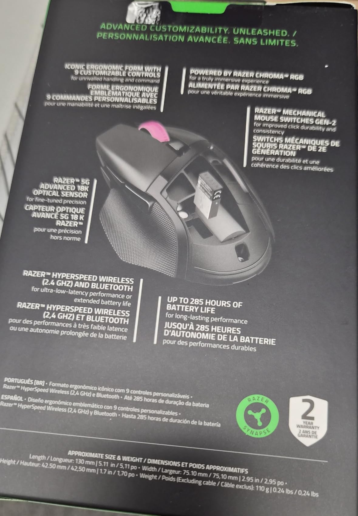 Razer Basilisk V3 X HyperSpeed Gaming Mouse - Optical - Wireless - Bluetooth/Radio Frequency - 2.40 GHz - Black - USB - 18000 dpi - 7 Button(s) - 7 Programmable Button(s) - Right-handed - 1 x AA Battery customer photo 2