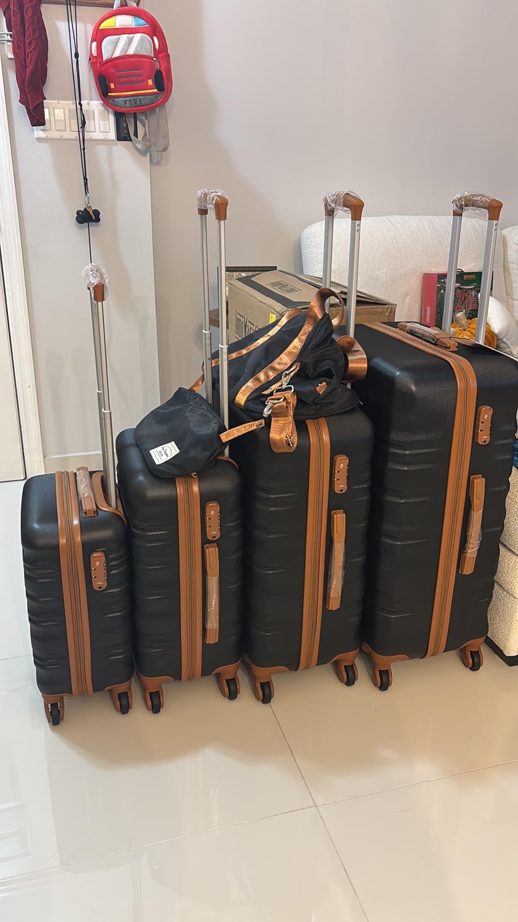 6 Piece Luggage Set Carry on Suitcase with ABS+PC hardshell, Spinner Wheels & YKK Zipper TSA Lock (BEIGE-BROWN, 6 piece set) customer photo 2