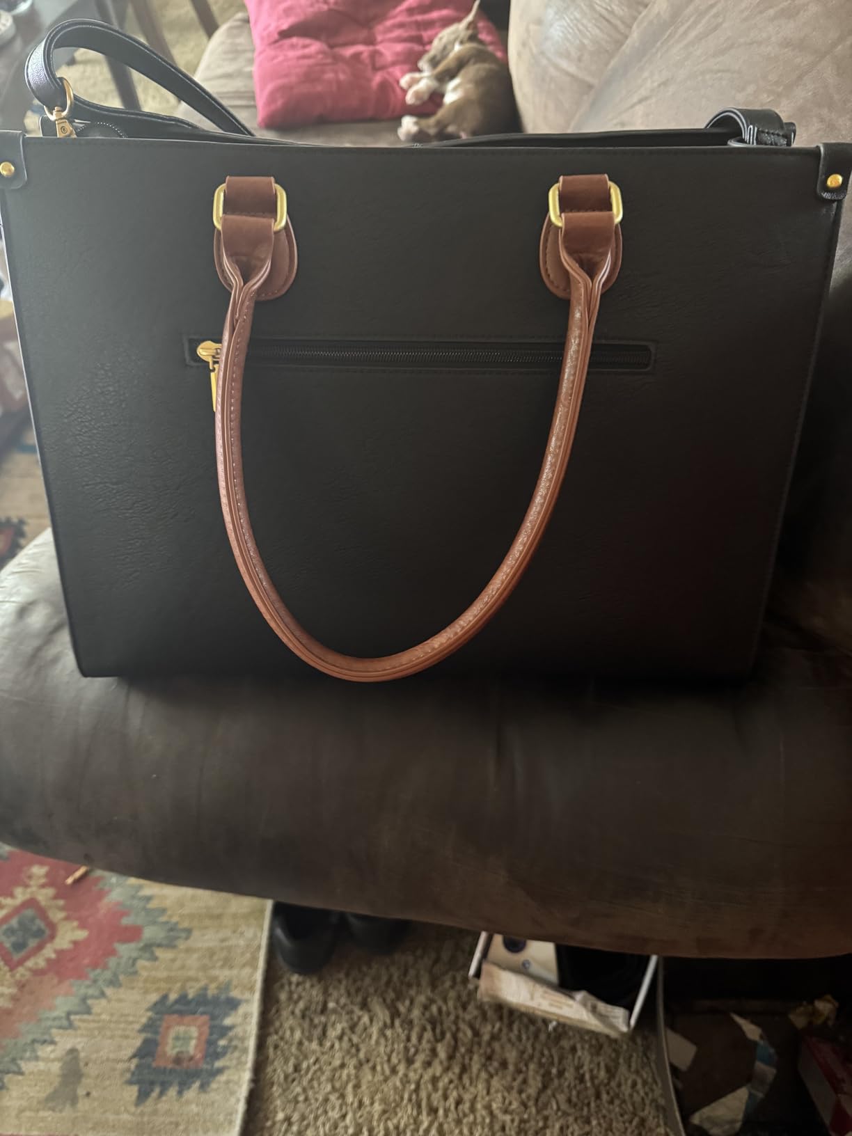 LOVEVOOK Laptop Tote Bag for Women, 15.6 Inch Large Capacity Vintage Leather Work Computer Bag, Business Casual Shoulder Handbag, Dark Brown customer photo 1