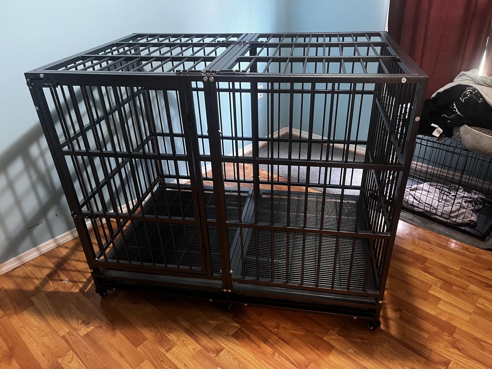 BOLDBONE 48 inch Heavy Duty Indestructible and Escape-Proof Dog Crate Cage Kennel for Large Dogs, High Anxiety Dog Crate with Removable Wire Trays and Wheels, Extra Large XL XXL, Black customer photo 2