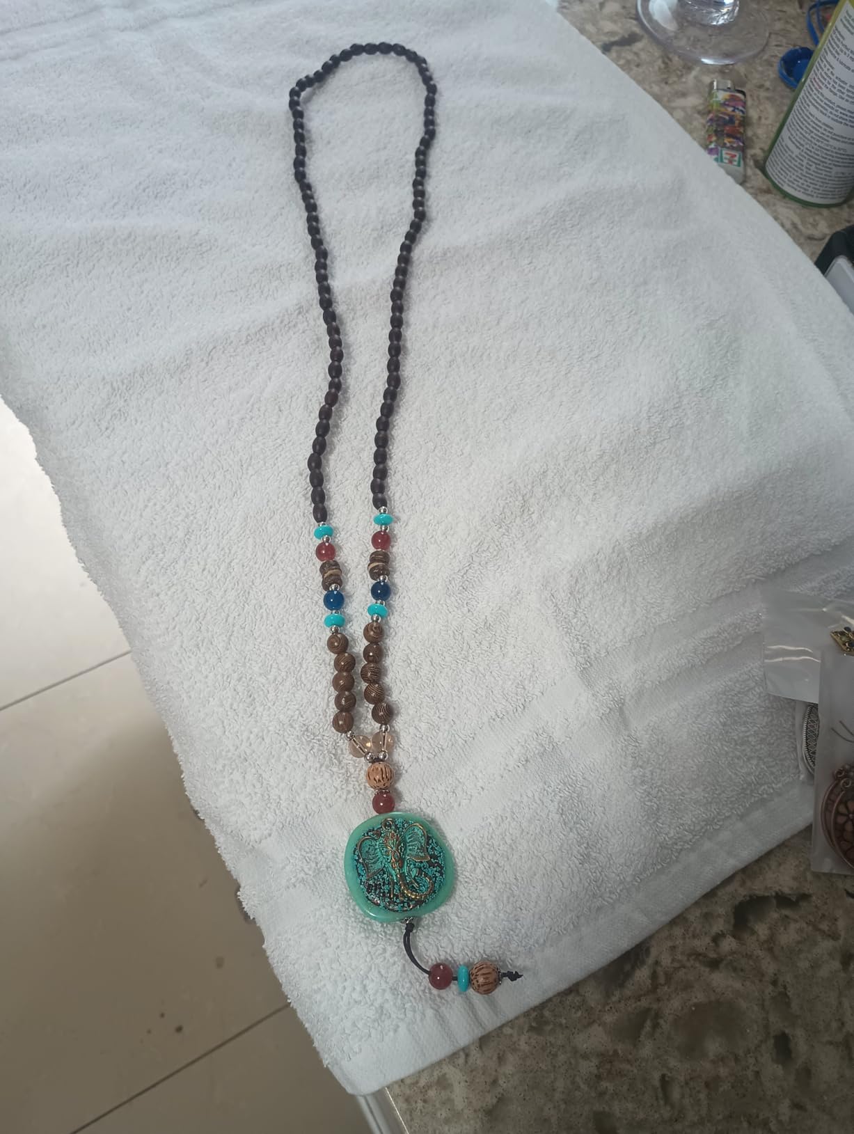 Kigeli Bohemian Retro Dangle Jewelry Set Boho Retro Rhinestone Drop Earrings Multi-layer Beaded Leather Bracelet and Turquoise Bead Necklace Jewelry for Women(Elephant) customer photo 2