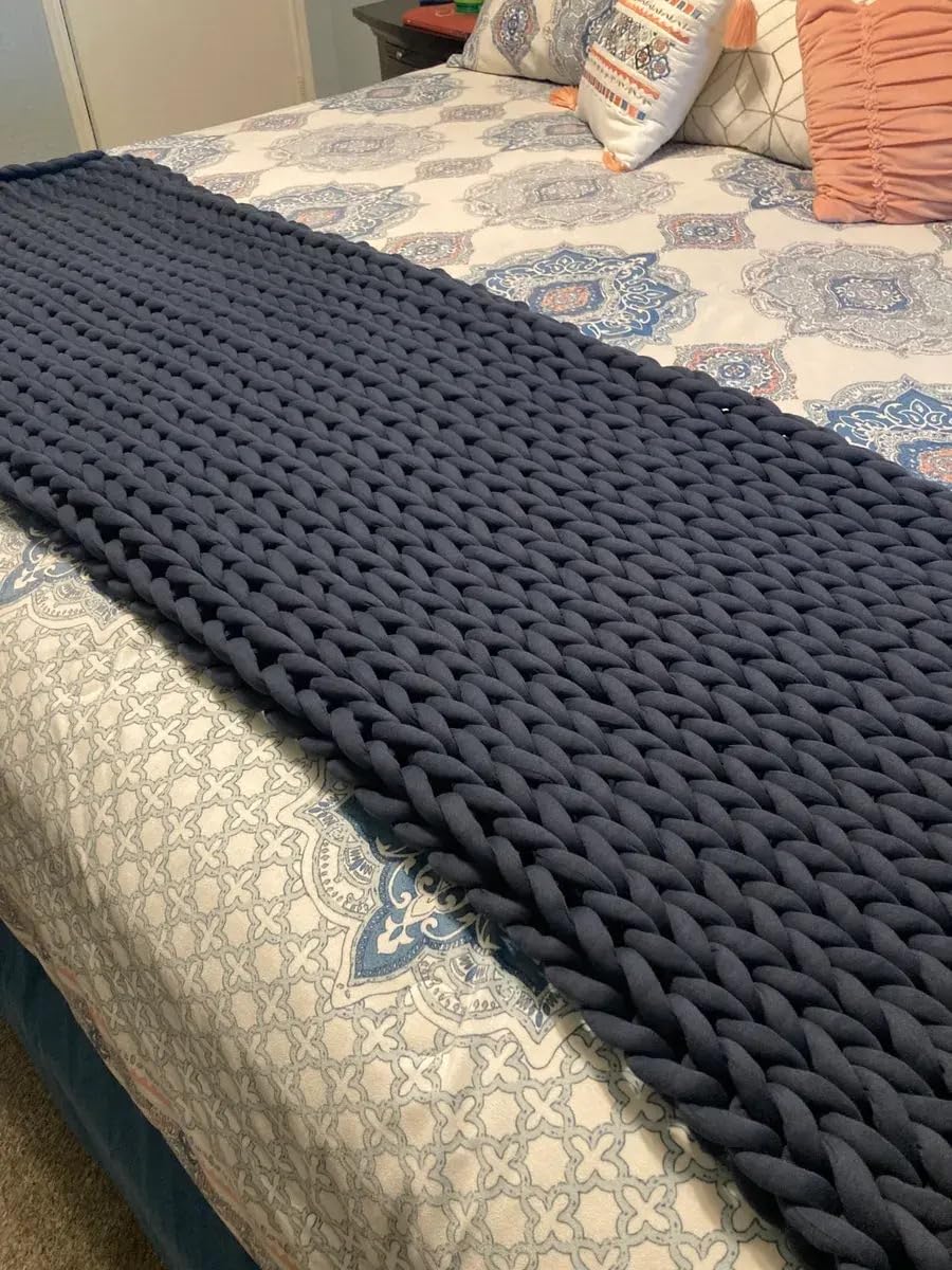 Bearaby Cotton Hand-Knit Weighted Blankets for Adults - Chunky Knit Blanket - Sustainable, Breathable, Organic, Cooling Weighted Blanket - Machine Washable (Asteroid Grey, 10 lbs, 40
