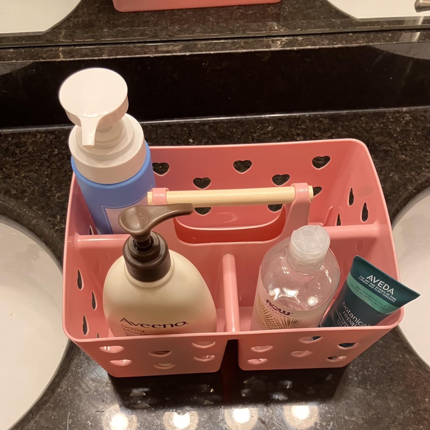 Anyoifax Portable Shower Caddy Plastic Shower Basket Organizer Divided Bathroom Caddy Storage Cleanning Caddy Tote with Handle for College, Dorm Room, Kitchen, Pink customer photo 2