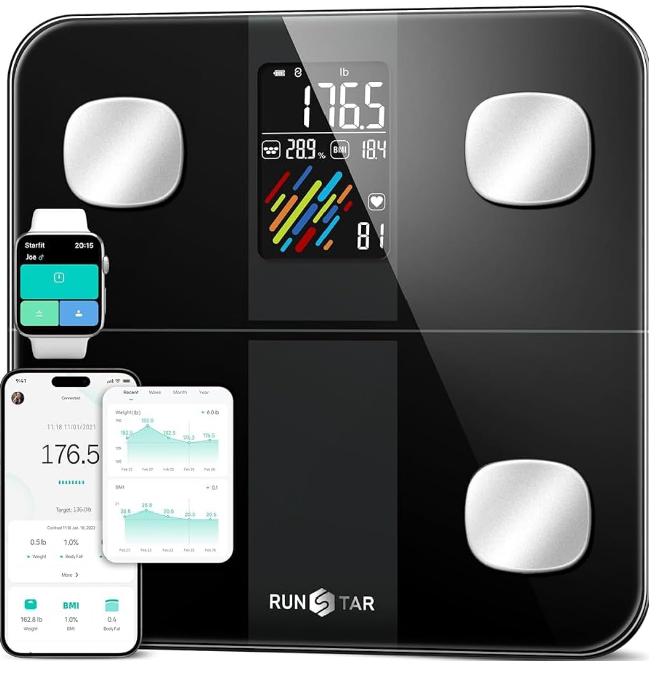 RunStar Smart Scale for Body Weight and Fat Percentage, High Accuracy Digital Bathroom Scale with Large Display for BMI Heart Rate 22 Body Composition Analyzer Sync with Fitness App 400lb customer photo 2