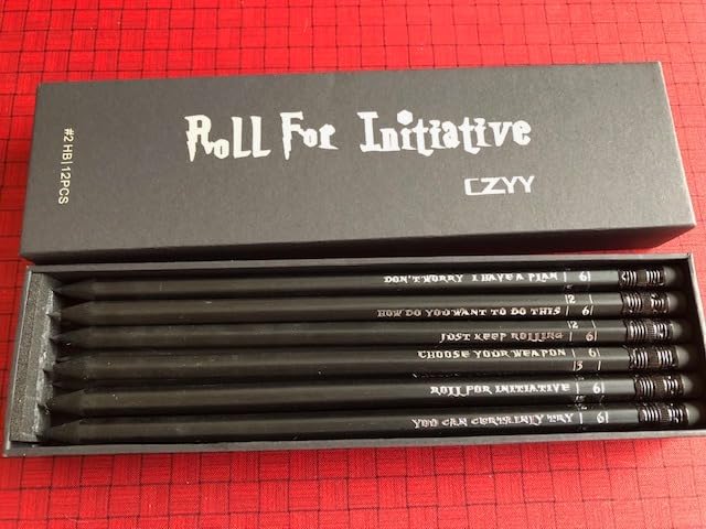 DND Pencils Set of 12 - Silver Foil Stamped with RPG Slogans & D6 Dice Numbers - Hexagon 2HB Tabletop Gaming Pencil with Eraser - Must-Have Tools, Accessories and Gifts for DM and Player (Style A) customer photo 2