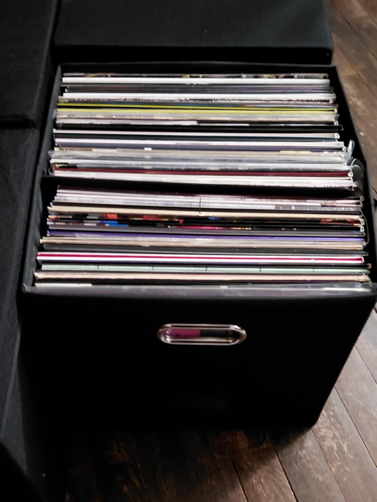Sturdy Vinyl Record Storage Box - Album Storage Holds up 50+ Single Record, LP Storage Organizer Crate With Lid, Decorative Moving Box For Records customer photo 1