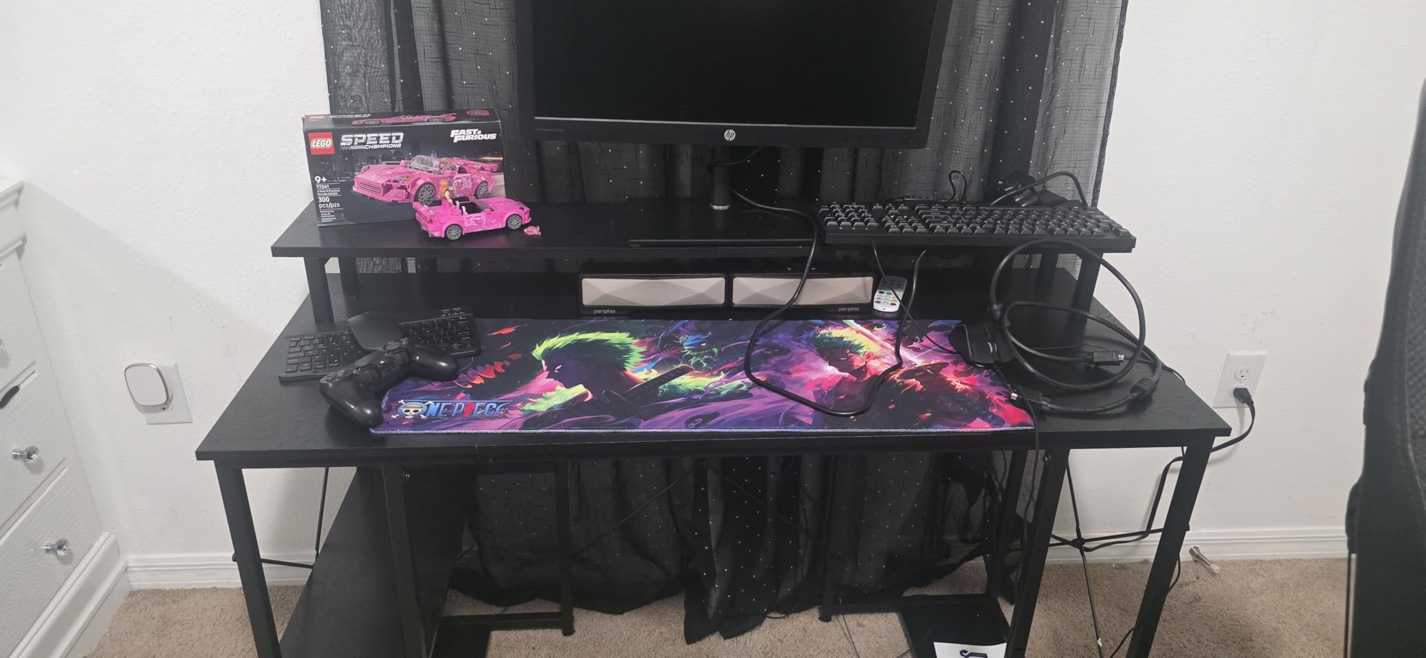ODK 48 inch Gaming Desk with LED Lights, Computer Desk with Monitor Stand & Storage Shelves, CPU Stand, Home Office Desk, Black customer photo 2