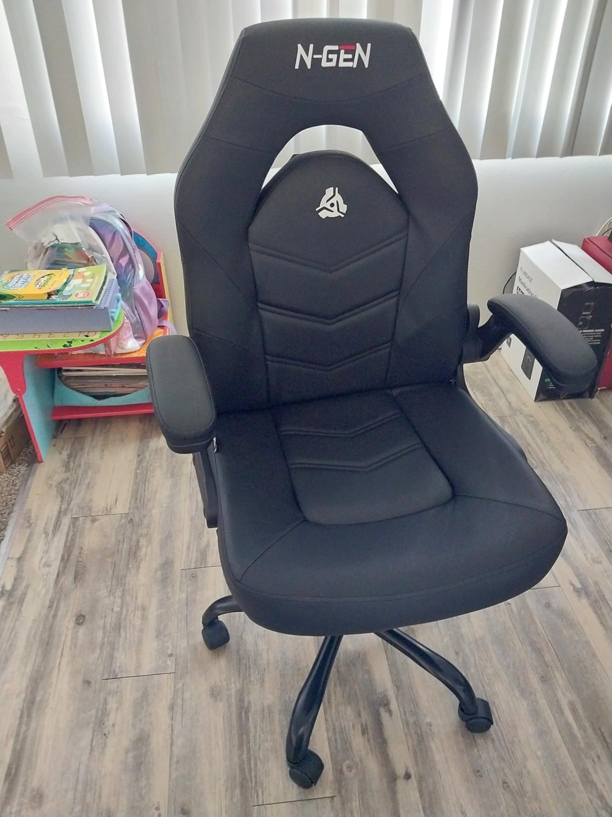 N-GEN Video Gaming Chair Ergonomic Computer Desk Office Chair with Lumbar Support Adjustable Height Swivel Wheels Flip-Up Arms PU Leather Home and Office (Black) customer photo 2