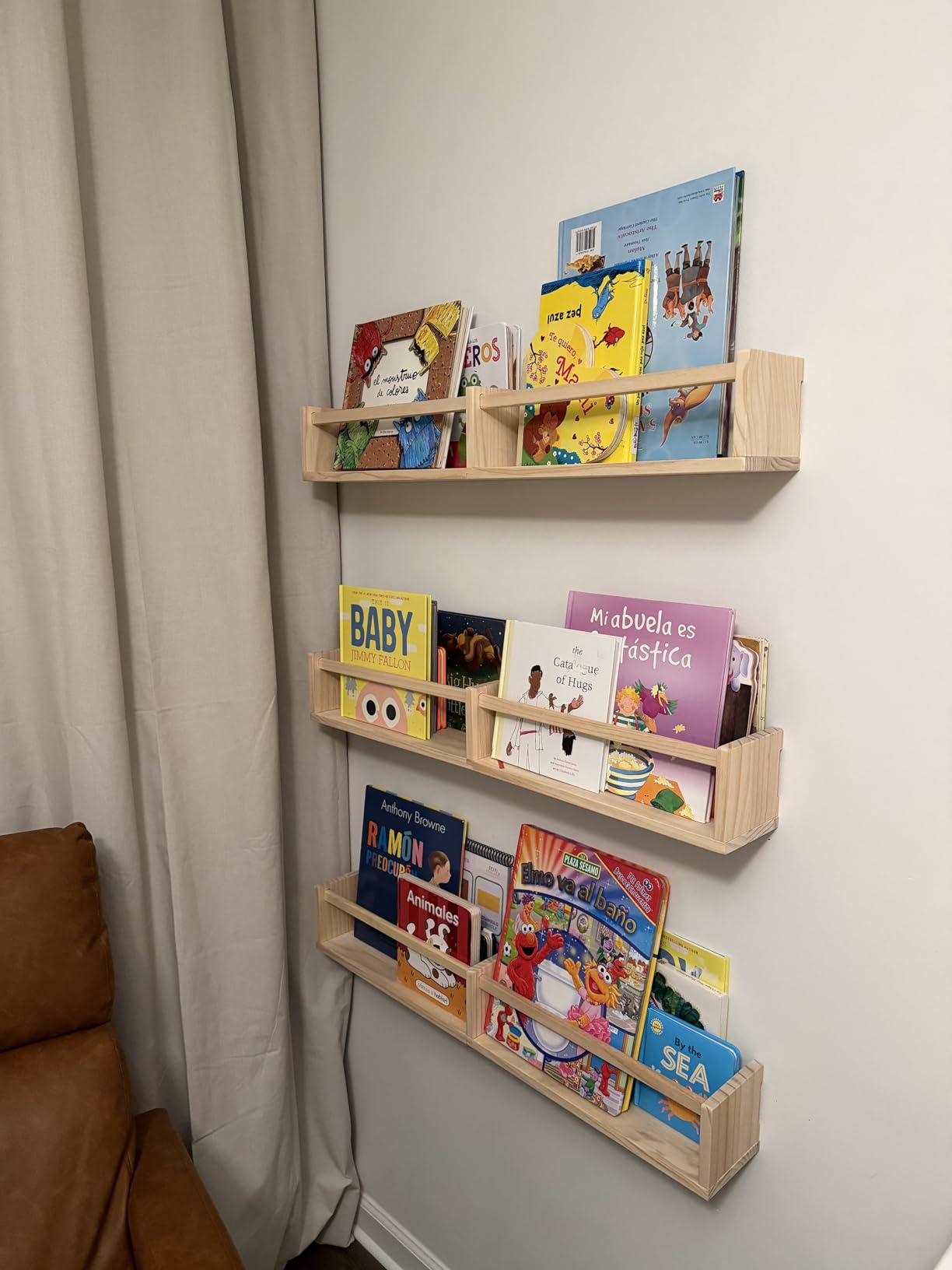 Fixwal Floating Bookshelves for Wall, 16.5 Inch Wood Nursery Book Shelves Set of 3, Baby Kids Decor, Solid Wood Wall Mounted Shelves for Books, Toys and Decor Storage (White) customer photo 2