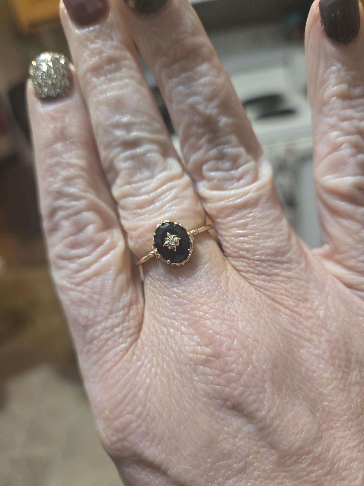 Vintage Black Onyx Engagement Ring for Women Gold Art Deco Solitaire Wedding Ring Unique Oval Cut Stone Anniversary Jewelry customer photo 1