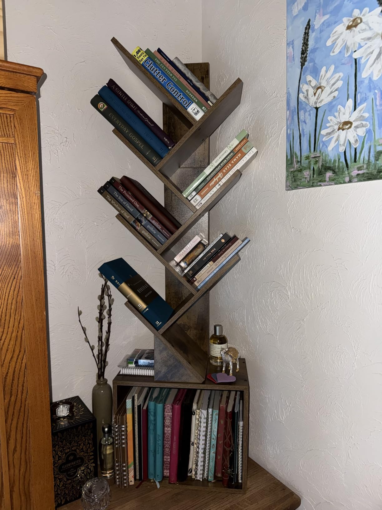 SUNMORY 6 Tier Tree Bookshelf, Small Bookcase with Storage Cabinet, Modern Tall Narrow Bookshelves Organizer, Floor Standing Book Shelf for Bedroom/Living Room/Home Office/Corner, Rustic Brown customer photo 1