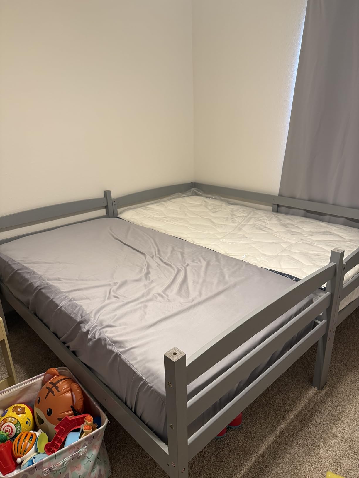 KOMFOTT Bunk Bed Twin Over Twin, Bunk Bed Frame w/Full-Length Guardrail & Integrated Ladder, Wood Bunk Bed for Small Space, Converts to 2 Individual Beds for Kids & Adults, No Box Spring Needed customer photo 2