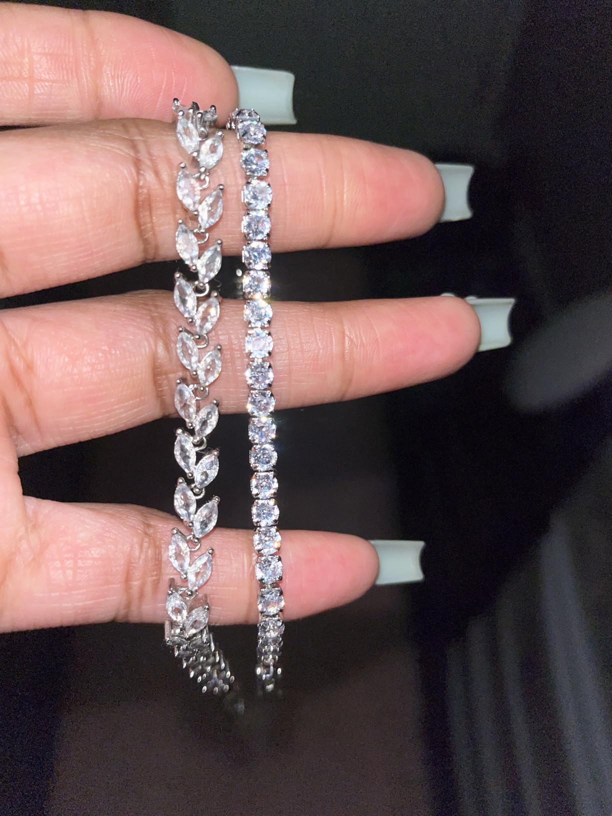 3 Pcs Tennis Bracelet Set 14K Gold Plated Marquise Cubic Zirconia CZ Diamond Dainty Adjustable Silver Bracelets for Women customer photo 2