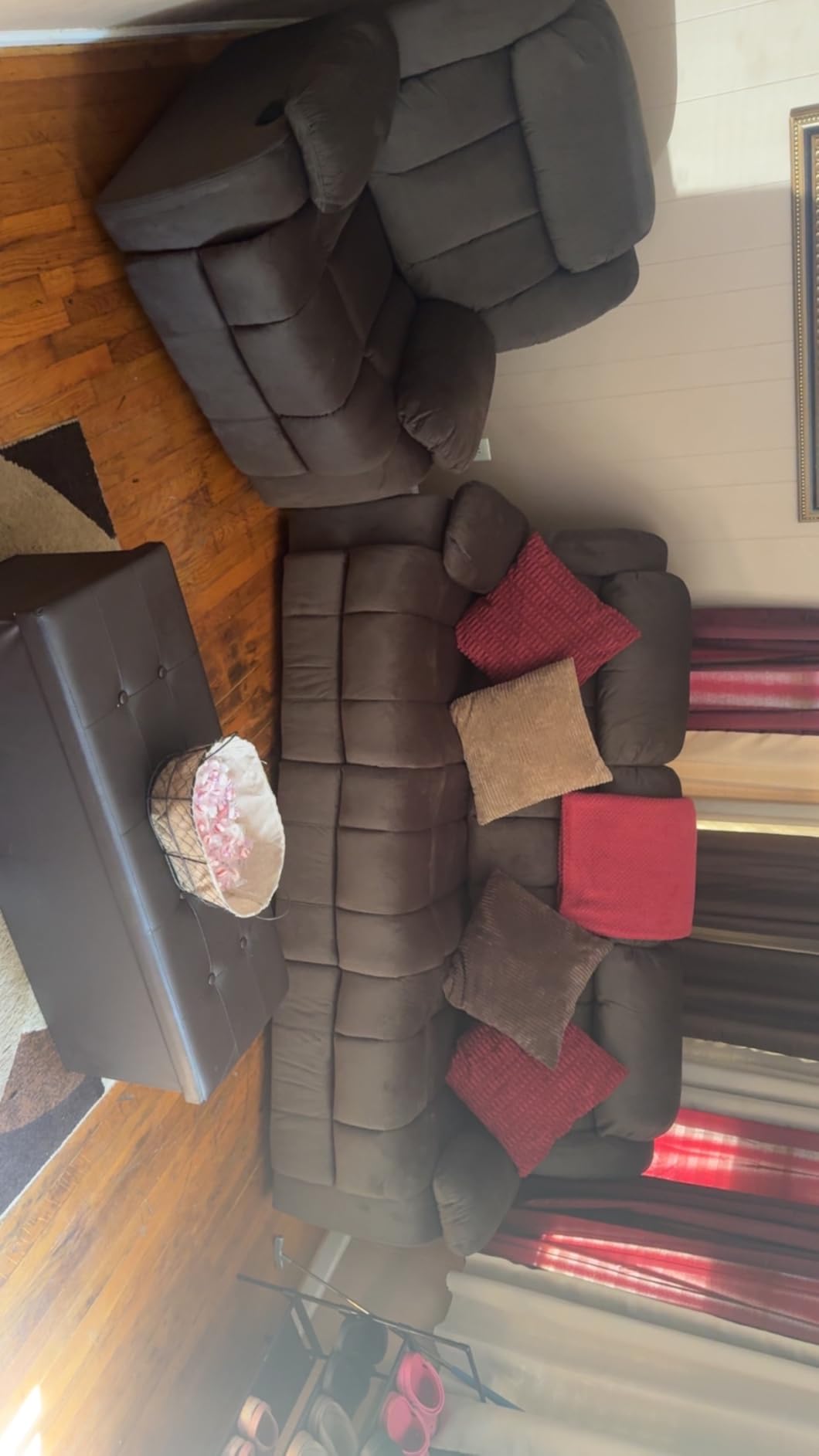 EBELLO Wall Hugger Reclining Loveseat, Classic and 2 Seat Recliner Couch with Overstuffed Arms and Back for Living Room, Bedroom, Daul Recliner Loveseat, Brown customer photo 2