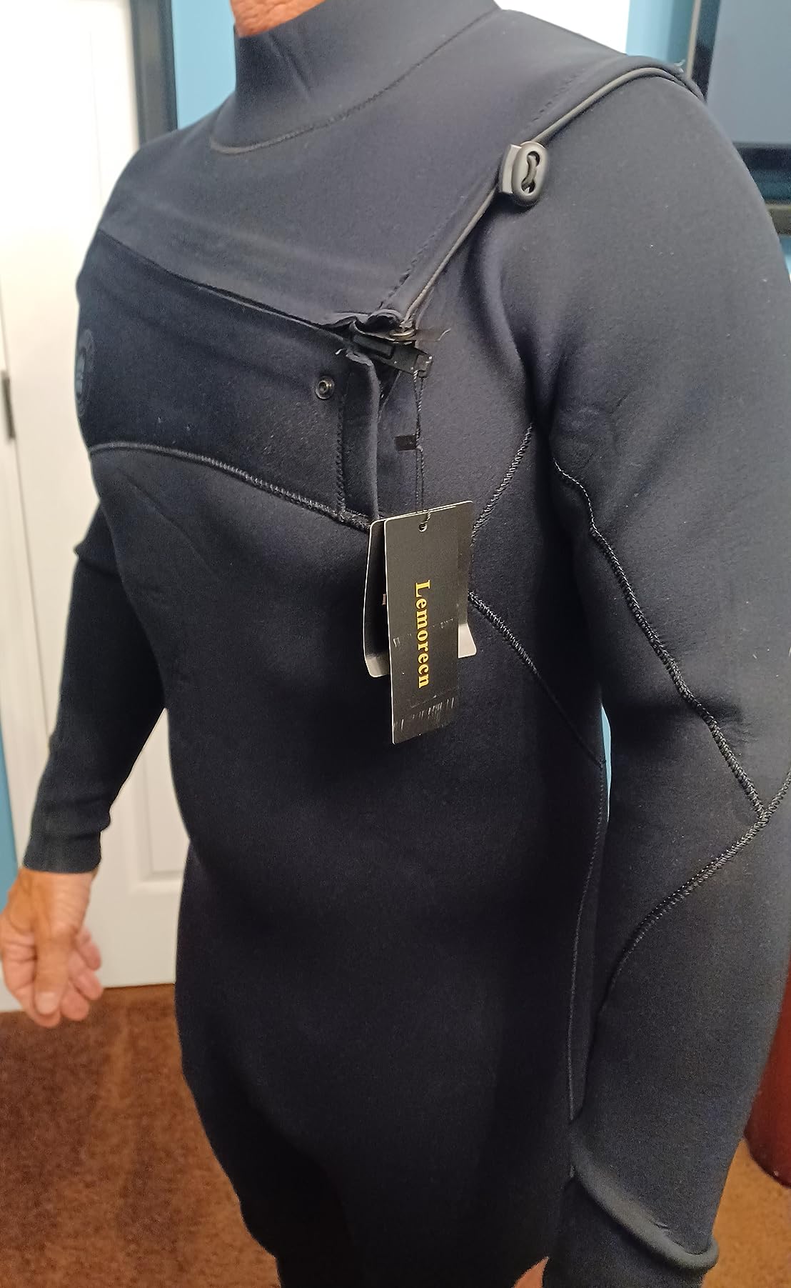 Lemorecn Men's Surfing Wetsuit Super Stretch Neoprene 4/3mm Chest Zip Full Wetsuit customer photo 2