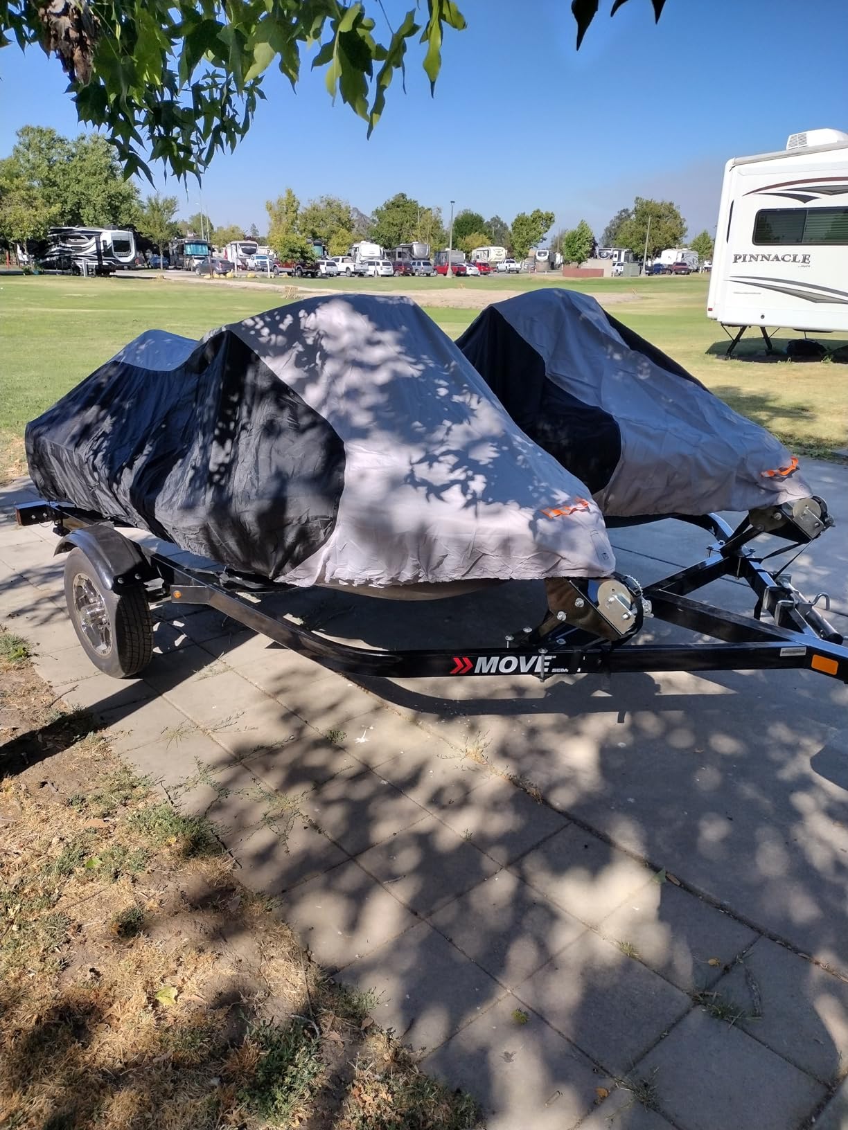 1200D Solution-Dyed Jet Ski Cover with Storage Bag, Waterproof, Anti-UV Trailerable Cover Universal Fit for Yamaha, Seadoo, Jetski, PWC Boat with Reflective Air Vent (Fits from 116