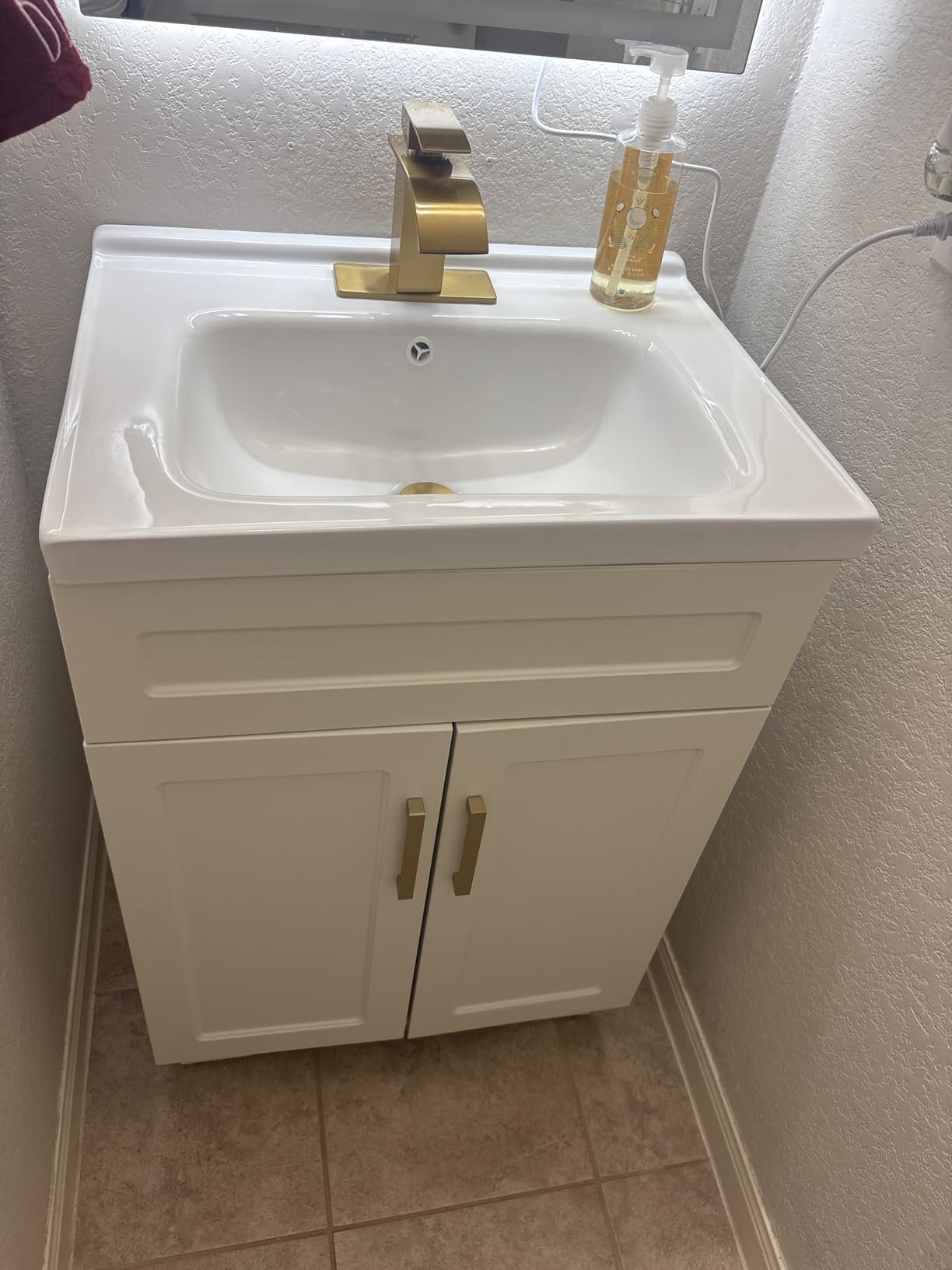 OLD CAPTAIN Double Door Bathroom Vanity with 24 Inch Sink, Quick Assembly Cabinet, White & Grey customer photo 1