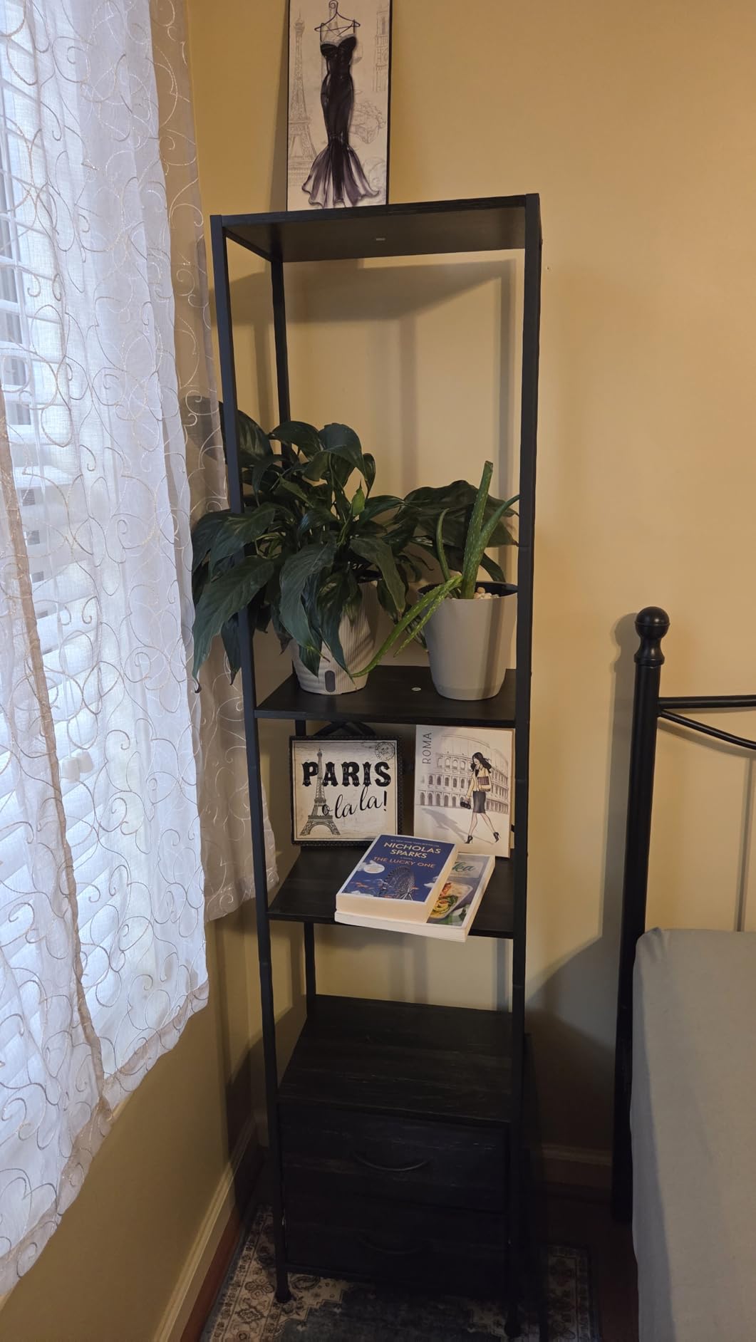 Furnulem 4-Tier Corner Shelf, Bookshelf with 2 Storage Drawers, 57.28